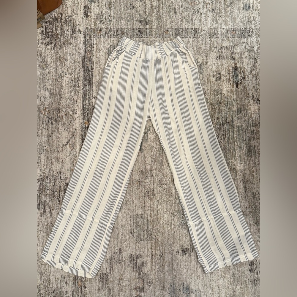Pact Cream and Blue Striped Wide Leg Pants